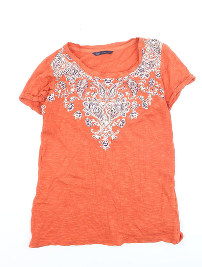 Marks and Spencer Women's Orange Embroidered T-Shirt UK 8