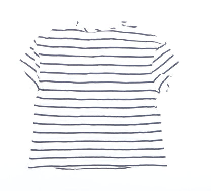 Marks and Spencer Womens White Striped Beach Print Cotton T-Shirt Size 8
