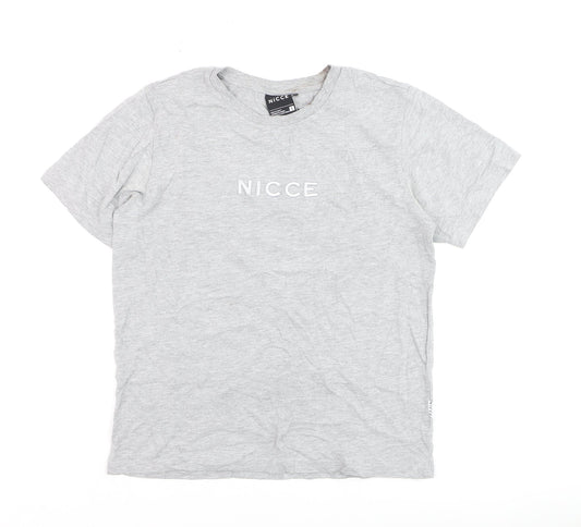 NICCE Men Grey Small Logo Crew Neck Cotton T-Shirt Size S