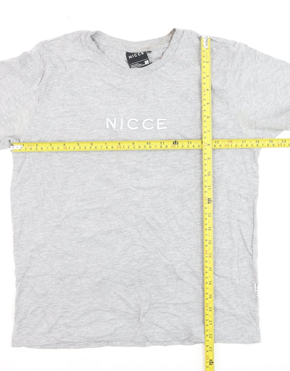 NICCE Men Grey Small Logo Crew Neck Cotton T-Shirt Size S