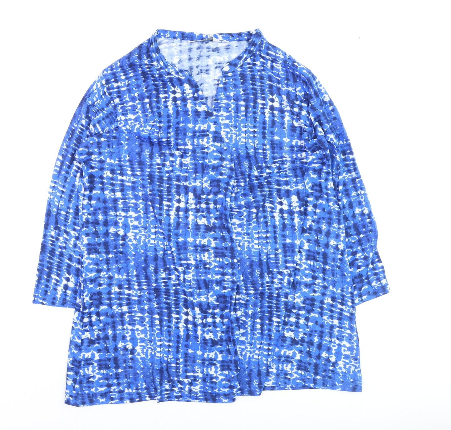 ISLE Womens Blue Geometric Tunic Blouse Size 14 Cotton Stretch