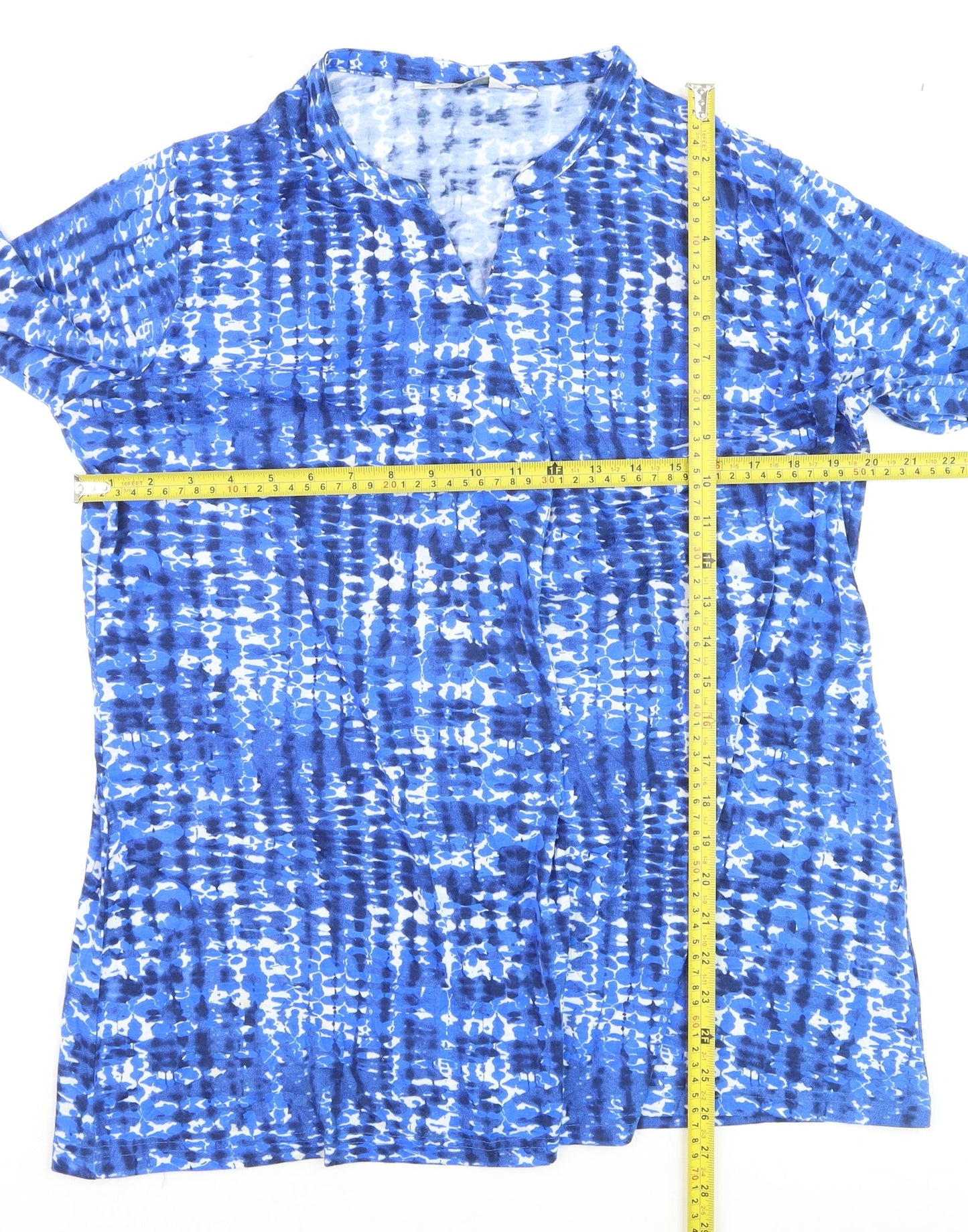 ISLE Womens Blue Geometric Tunic Blouse Size 14 Cotton Stretch