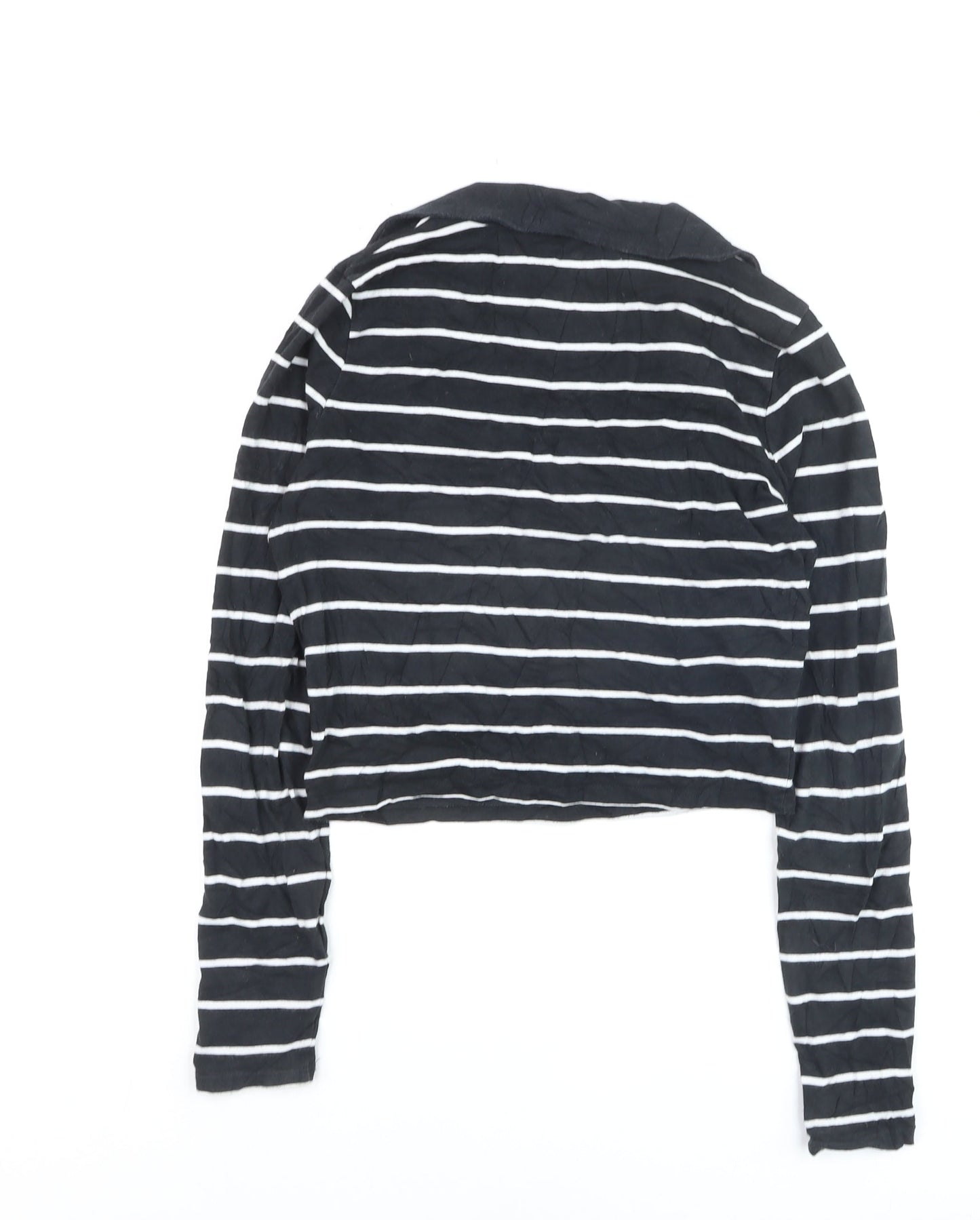 Hollister Women's Black Striped Cropped Long Sleeve T-Shirt M