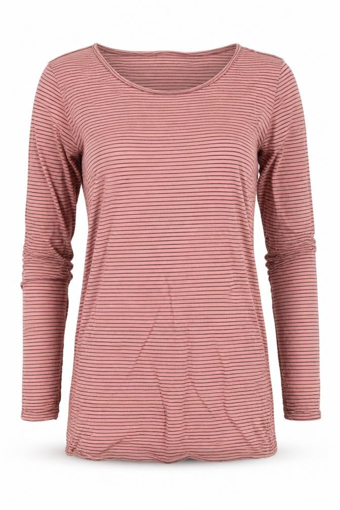 FatFace Womens Pink Striped Long Sleeve Cotton Modal T-Shirt Size 8
