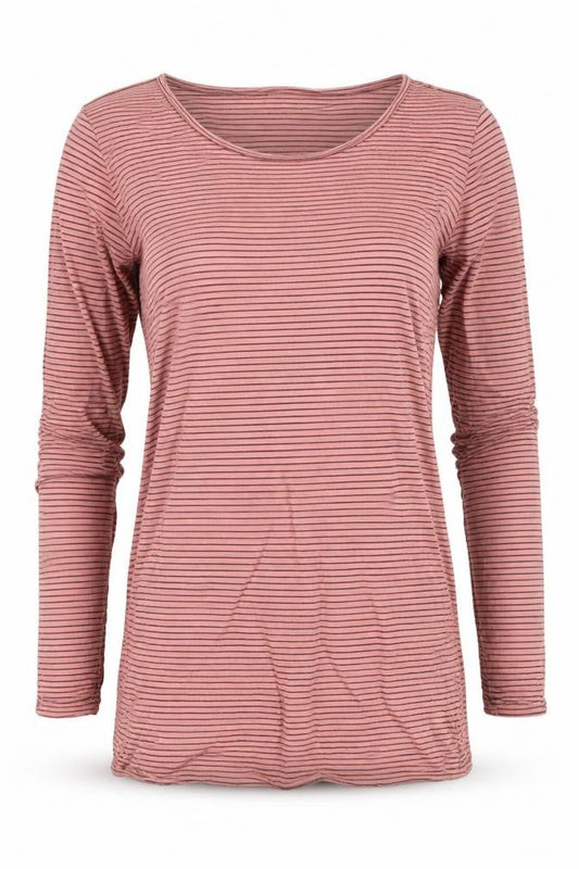 FatFace Womens Pink Striped Long Sleeve Cotton Modal T-Shirt Size 8