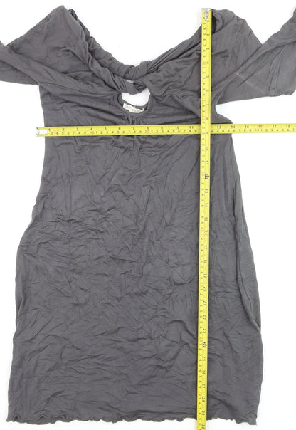 Tribe Women’s Grey Shift Dress M Long Sleeve Keyhole Jersey Rayon