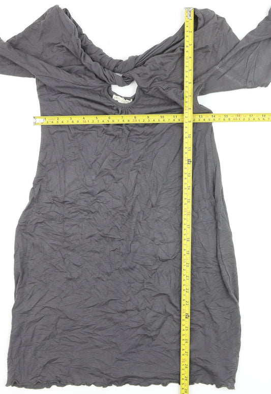 Tribe Women’s Grey Shift Dress M Long Sleeve Keyhole Jersey Rayon