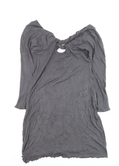 Tribe Women’s Grey Shift Dress M Long Sleeve Keyhole Jersey Rayon