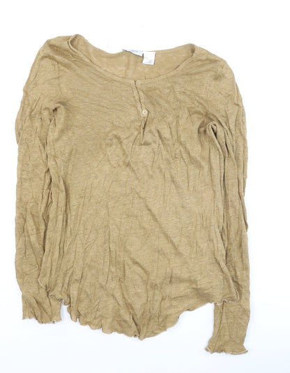 La Redoute Women’s Beige Linen Long Sleeve Basic Top UK 8/10