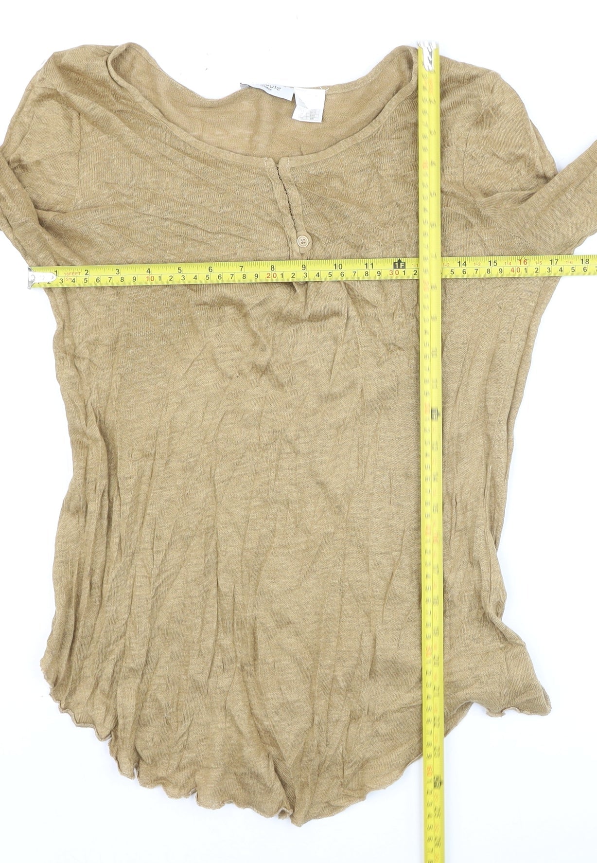 La Redoute Women’s Beige Linen Long Sleeve Basic Top UK 8/10