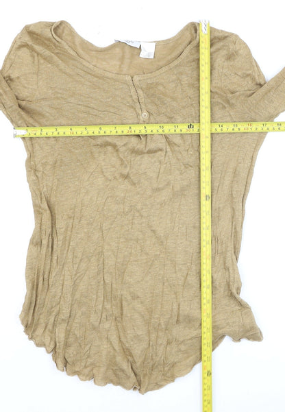 La Redoute Women’s Beige Linen Long Sleeve Basic Top UK 8/10