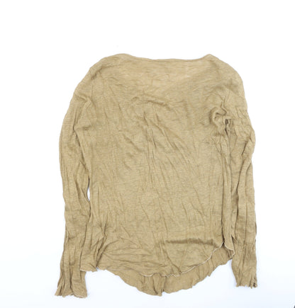 La Redoute Women’s Beige Linen Long Sleeve Basic Top UK 8/10