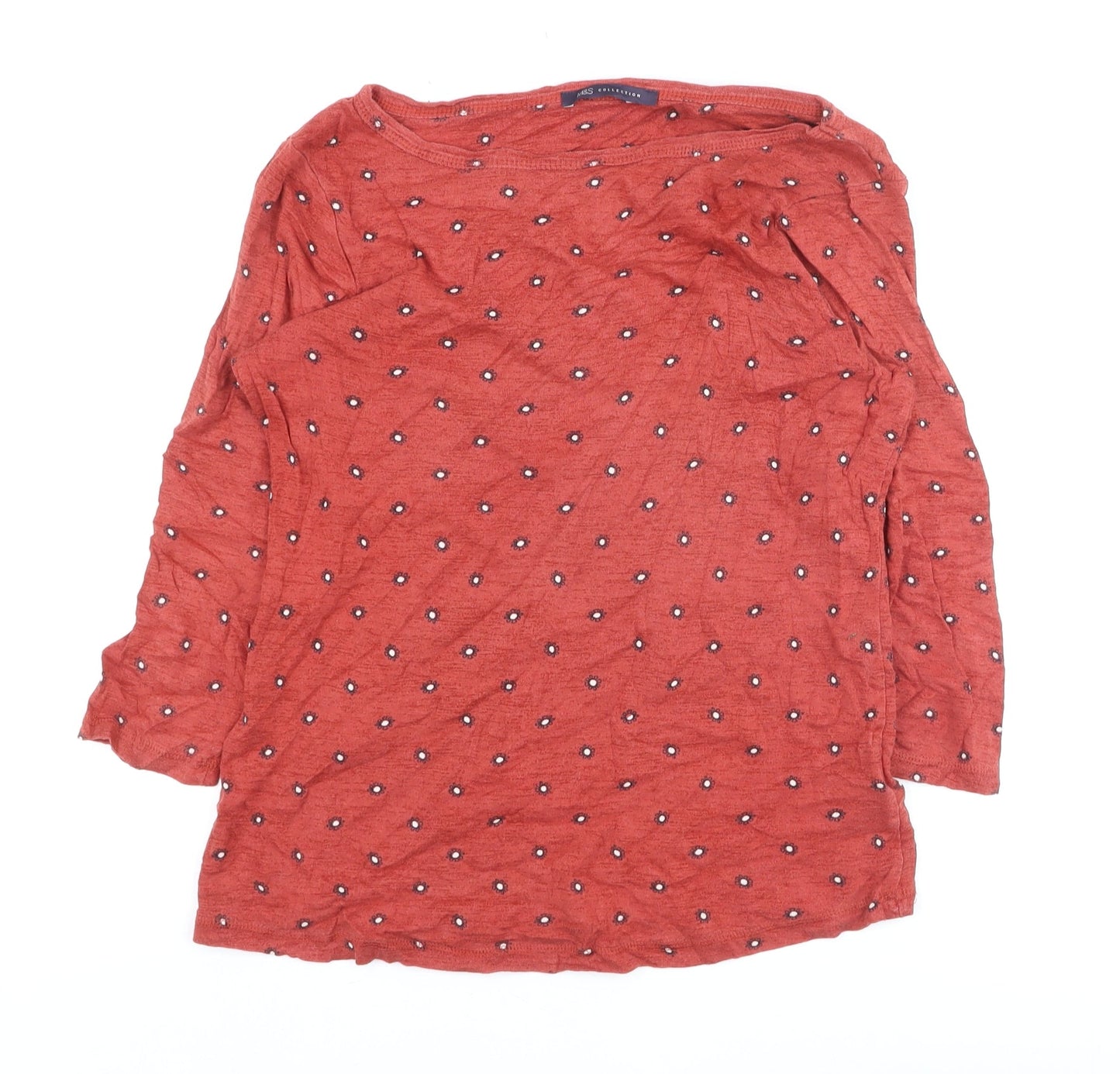 Marks and Spencer Women Red Floral Cotton 3/4 Sleeve T-Shirt Size 14