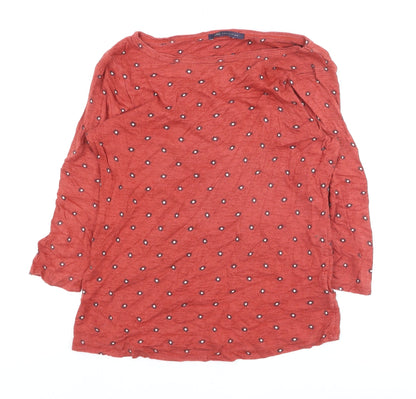 Marks and Spencer Women Red Floral Cotton 3/4 Sleeve T-Shirt Size 14