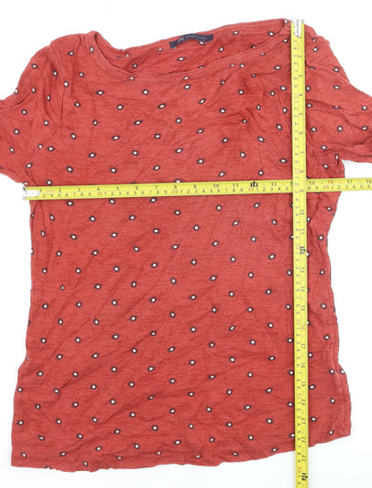 Marks and Spencer Women Red Floral Cotton 3/4 Sleeve T-Shirt Size 14