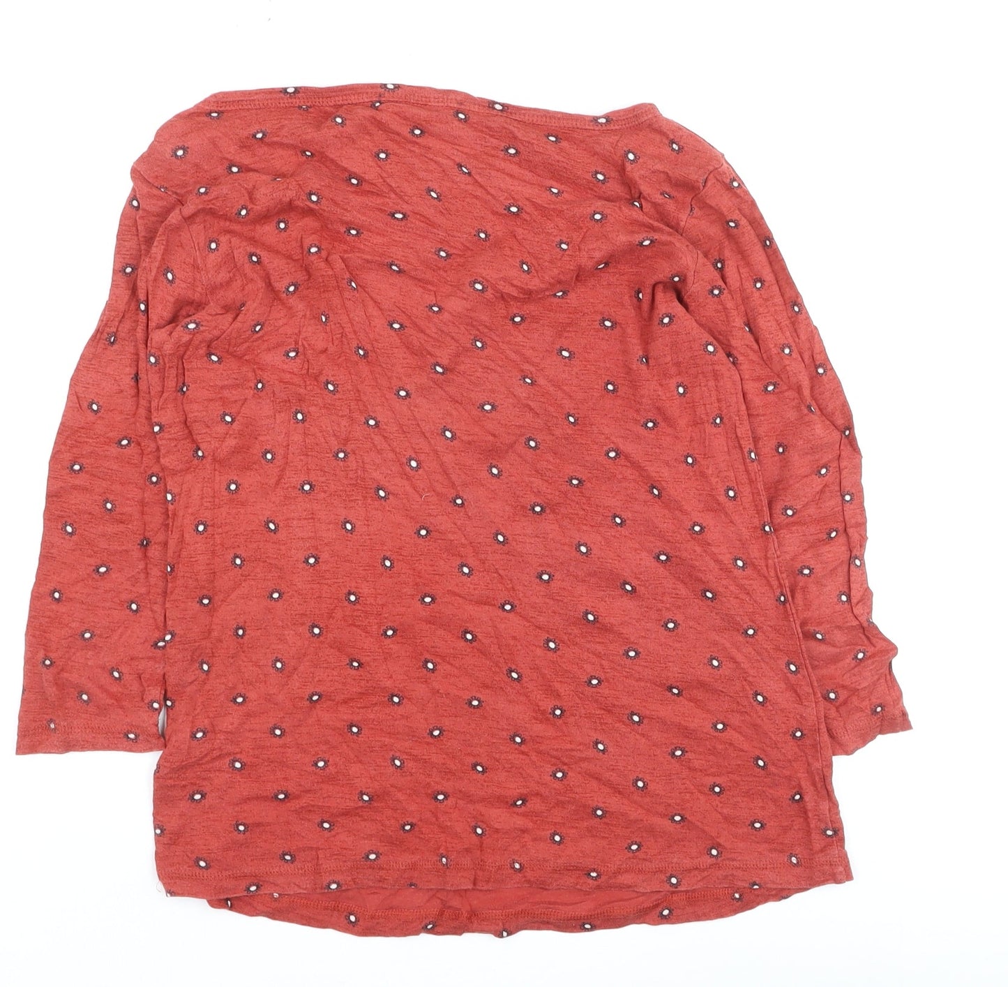 Marks and Spencer Women Red Floral Cotton 3/4 Sleeve T-Shirt Size 14