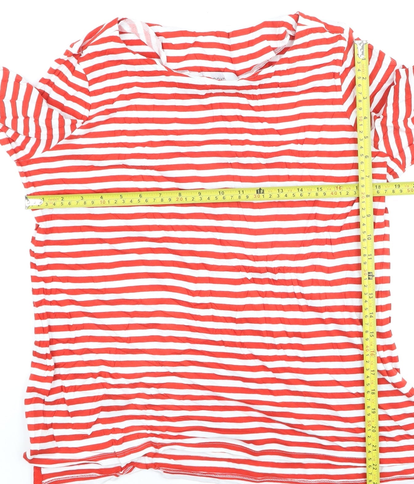 Next Womens Red White Striped 3/4 Sleeve Cotton T-Shirt Size 16