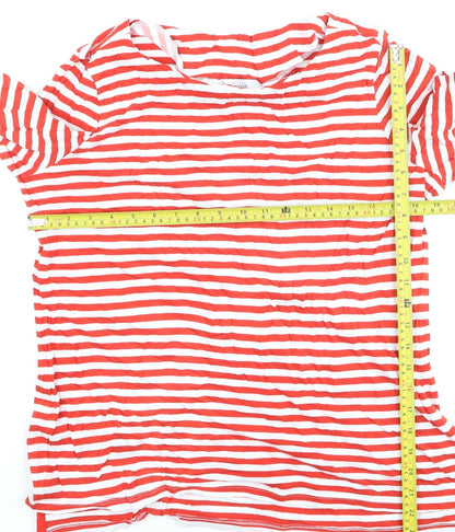 Next Womens Red White Striped 3/4 Sleeve Cotton T-Shirt Size 16
