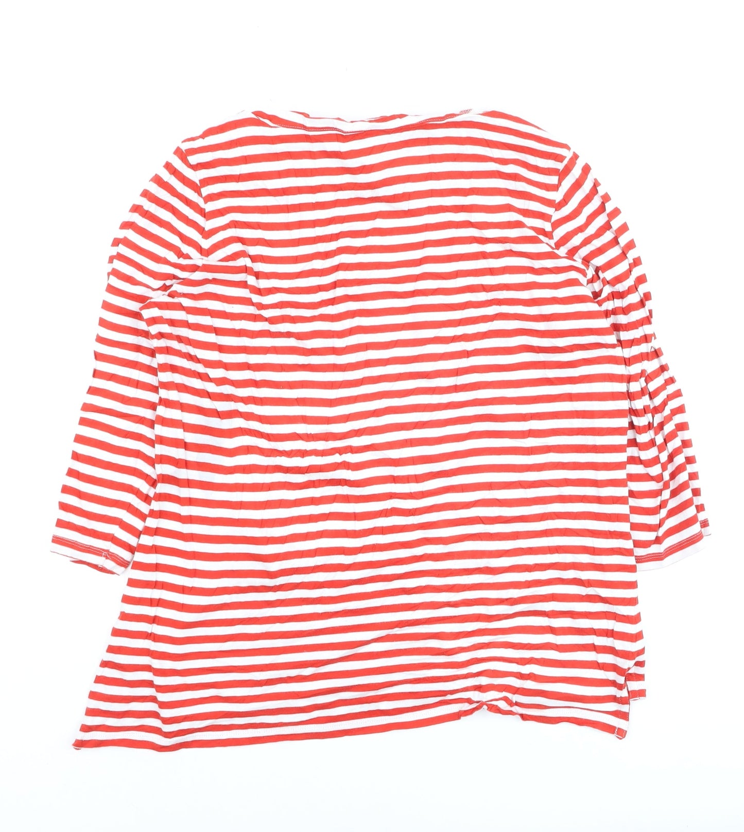 Next Womens Red White Striped 3/4 Sleeve Cotton T-Shirt Size 16