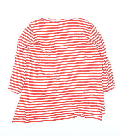 Next Womens Red White Striped 3/4 Sleeve Cotton T-Shirt Size 16