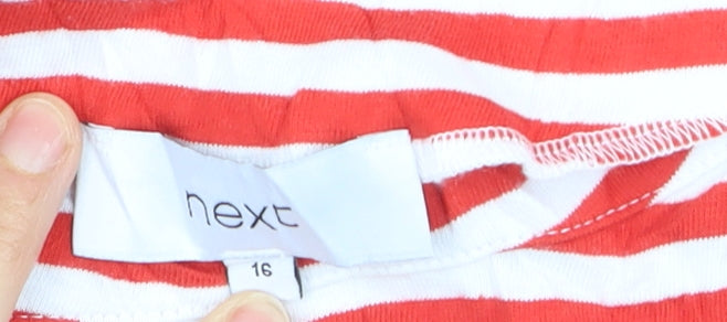 Next Womens Red White Striped 3/4 Sleeve Cotton T-Shirt Size 16