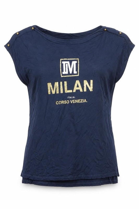 River Island Womens Blue Gold Milan Print Viscose T-Shirt Size 10