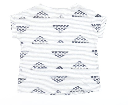White Stuff Womens White Navy Striped Cotton T-Shirt UK 12