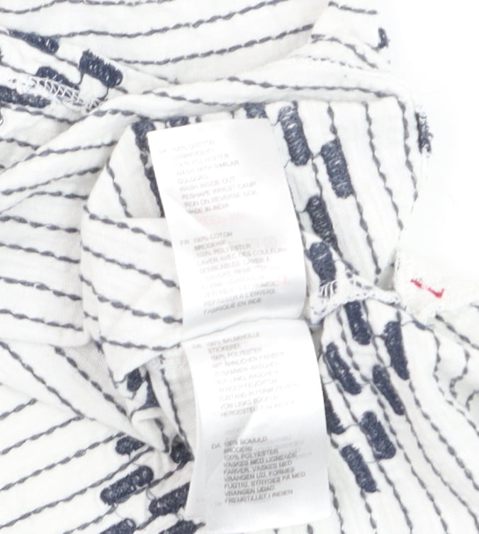 White Stuff Womens White Navy Striped Cotton T-Shirt UK 12