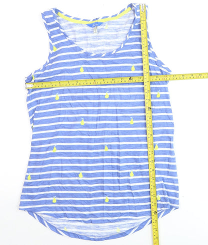 Joules Women Blue Striped Tank Top Size 12 Cotton Summer