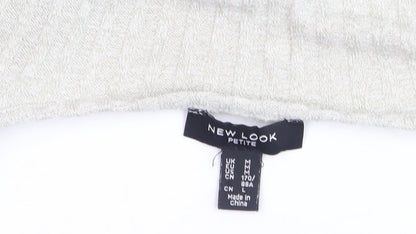 New Look Petite Grey Ribbed Tie Front Cropped Long Sleeve Top Size M