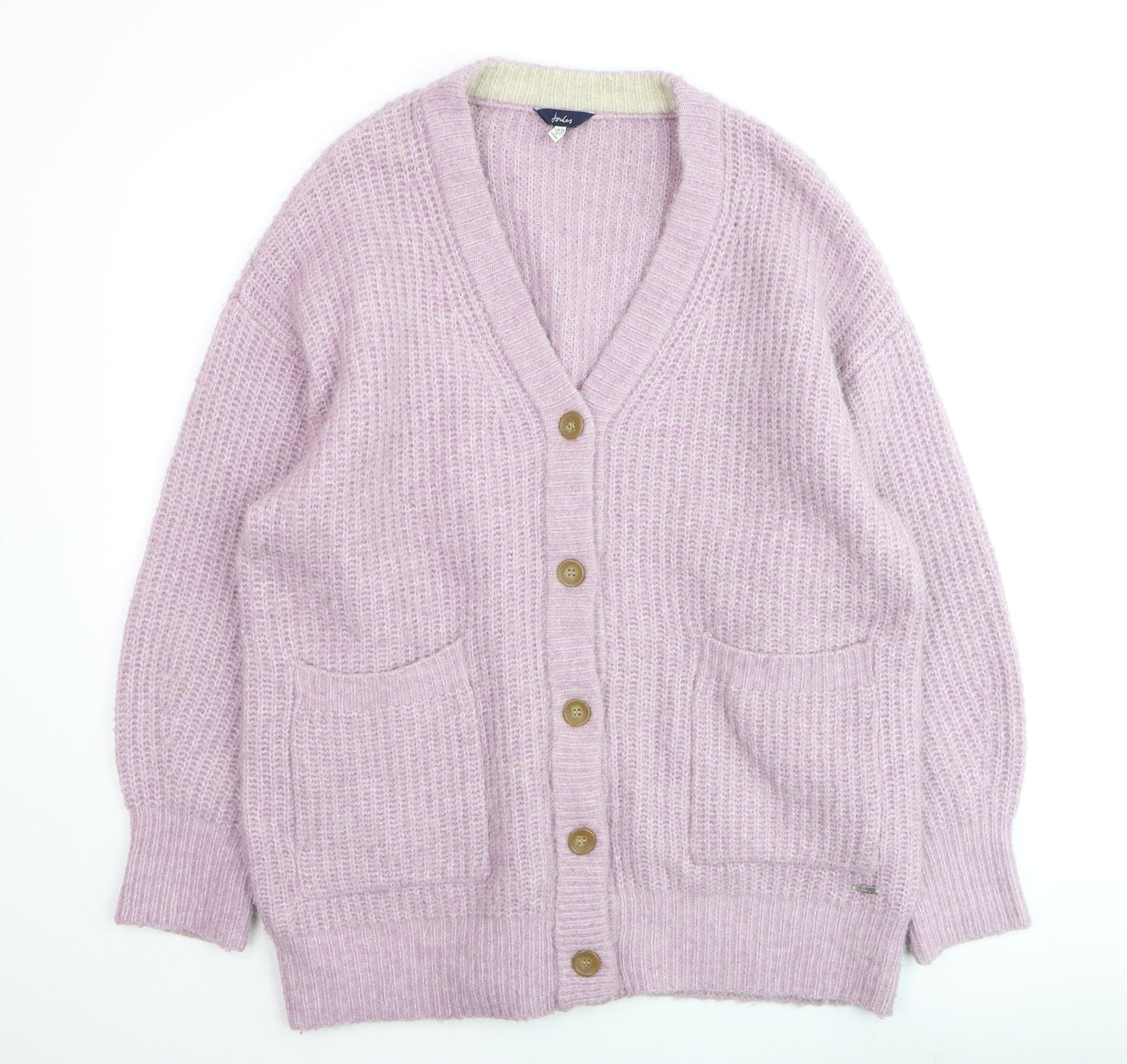Joules Women’s Pink Chunky Knit V-Neck Cardigan Size 14