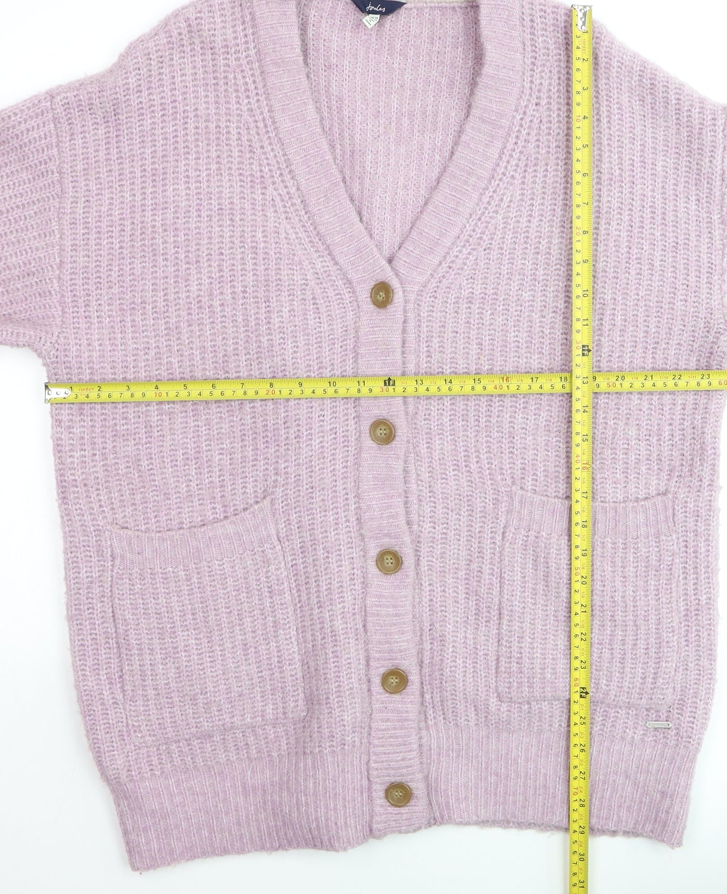 Joules Women’s Pink Chunky Knit V-Neck Cardigan Size 14