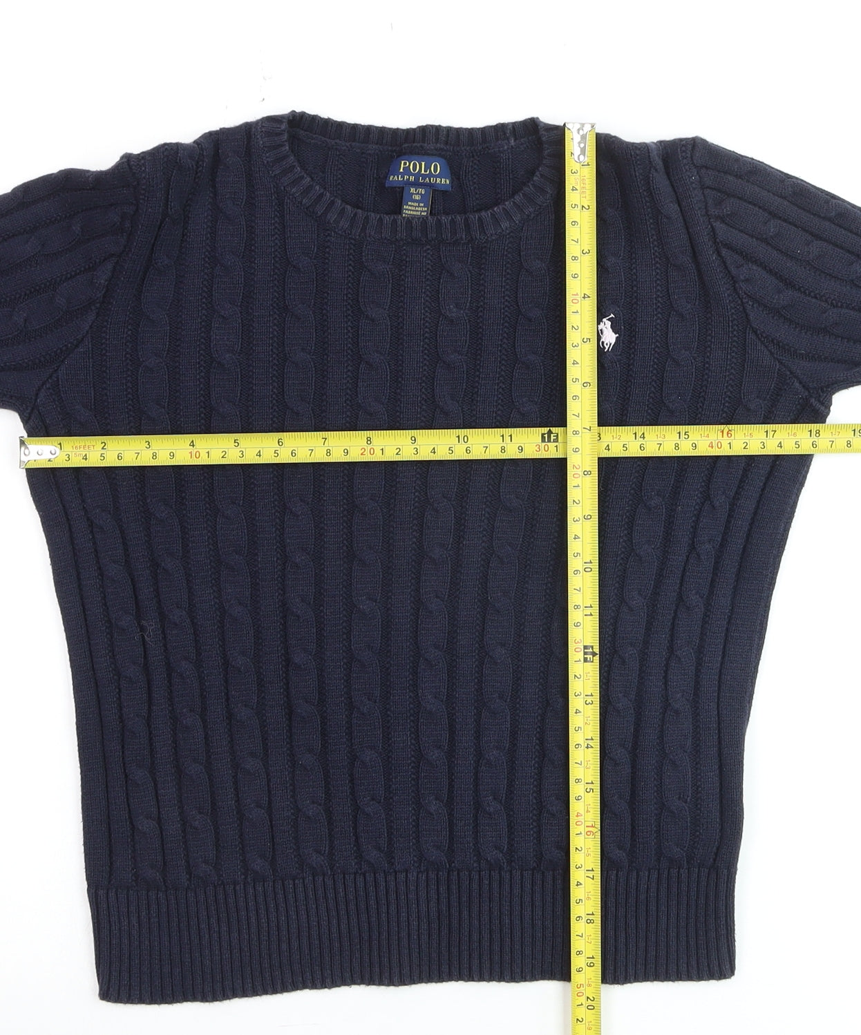 Polo Ralph Lauren Women Blue XL Cable-Knit Cotton Jumper