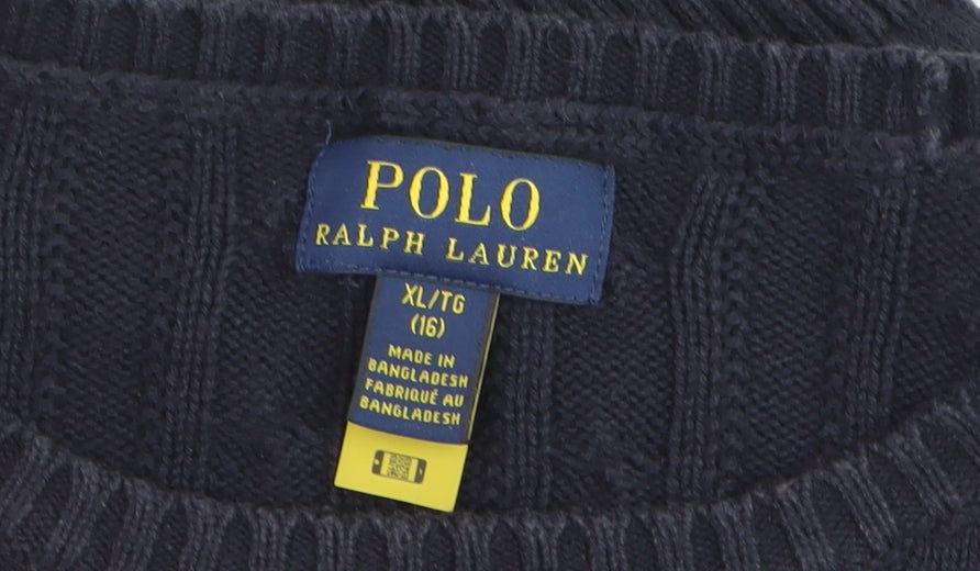 Polo Ralph Lauren Women Blue XL Cable-Knit Cotton Jumper