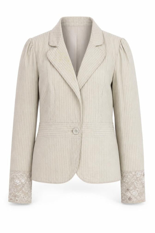 VILA Women's Beige Striped Linen Cotton Blazer M Classic Style
