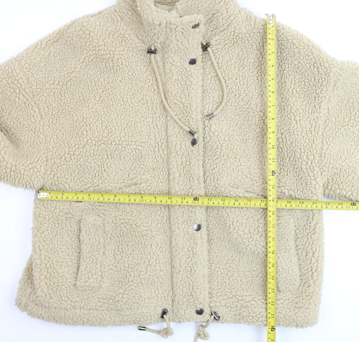 ba&sh Women Beige Faux Fur Sherpa Jacket Size 10 Lined Snap Closure