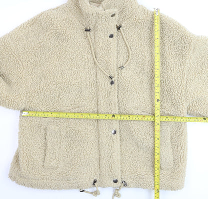 ba&sh Women Beige Faux Fur Sherpa Jacket Size 10 Lined Snap Closure