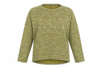 Klass Womens Green Beaded Pullover Jumper Medium Relaxed Fit