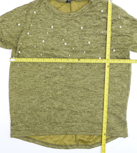 Klass Womens Green Beaded Pullover Jumper Medium Relaxed Fit
