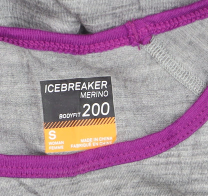 Icebreaker Merino Women's Grey & Purple Long Sleeve Bodyfit 200 Top Size S