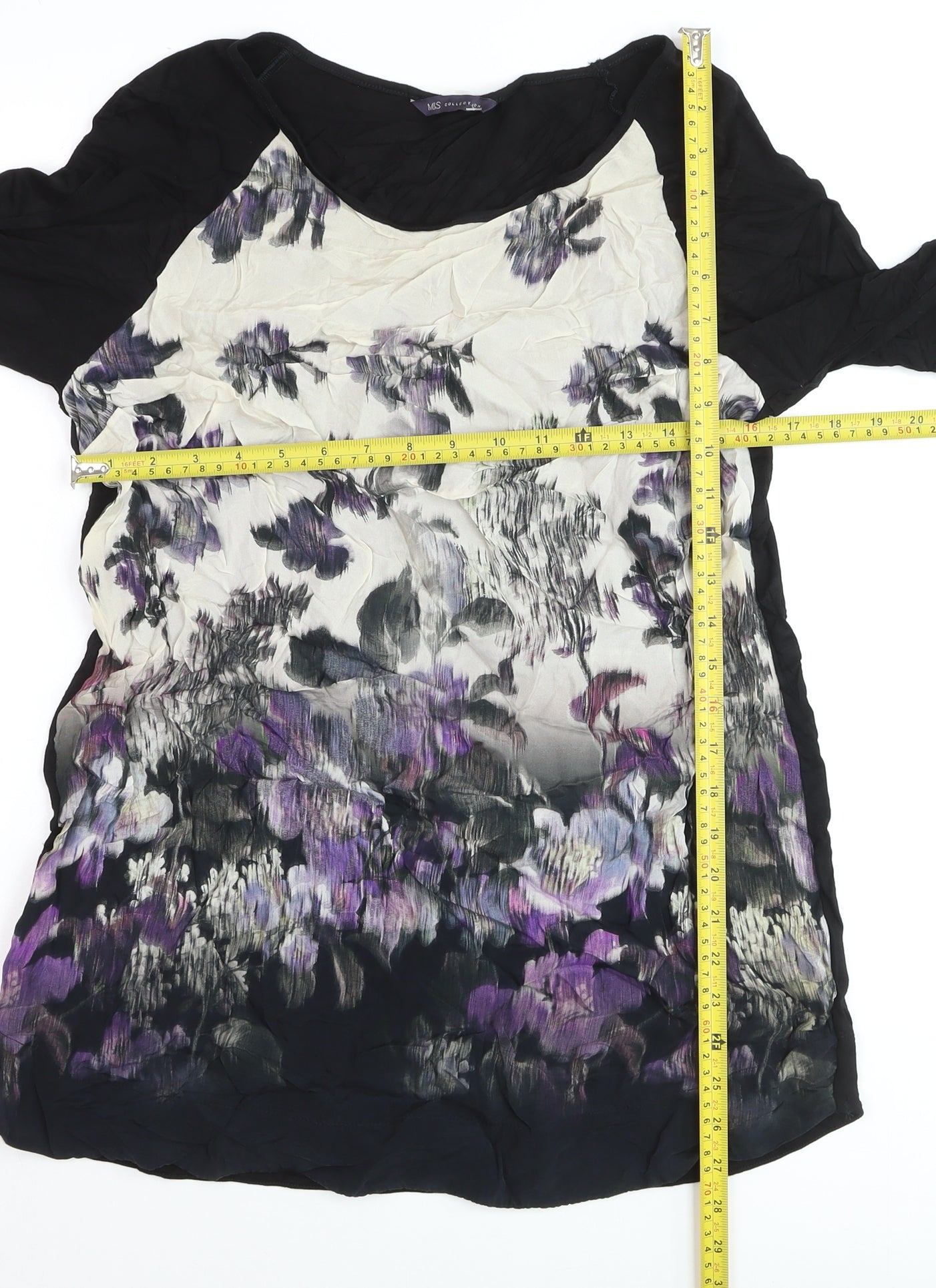 Marks and Spencer Womens Black Mix Floral Tunic Top UK 14 3/4 Sleeve