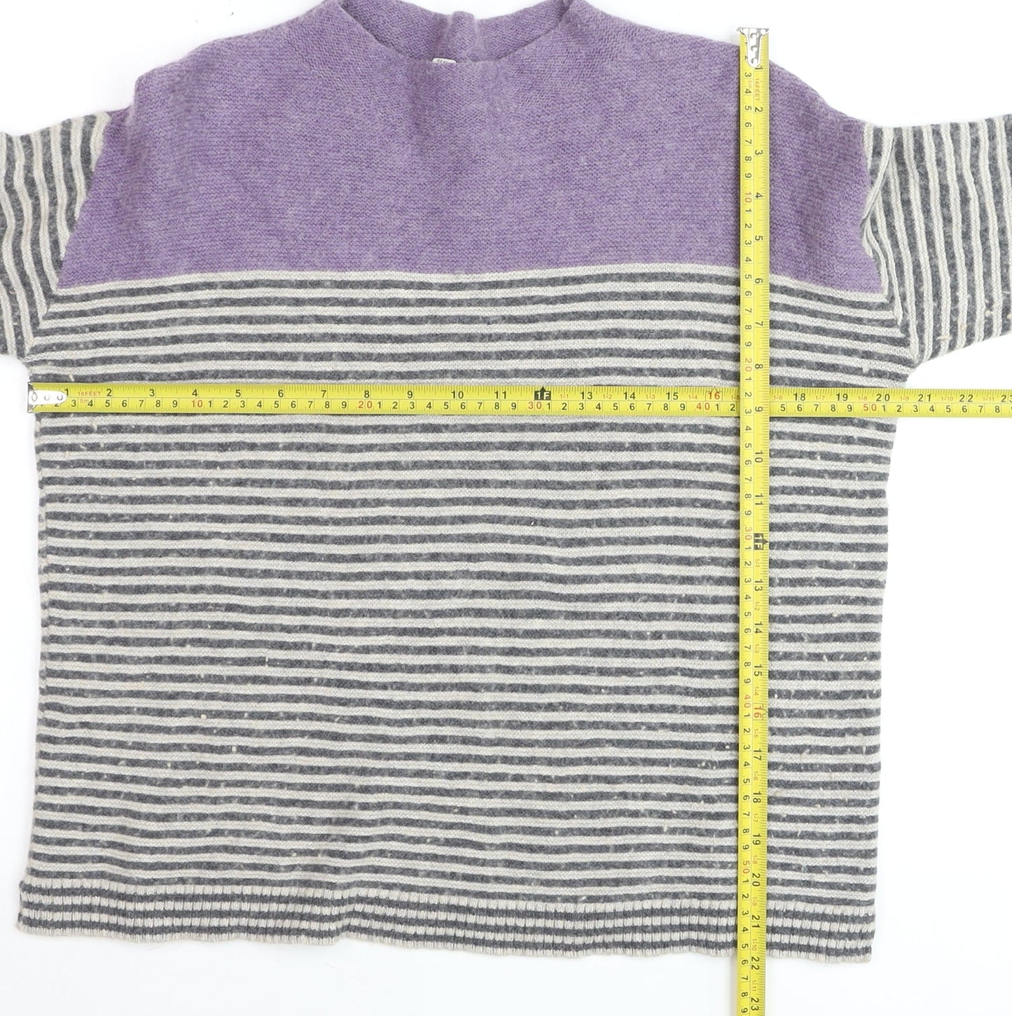 Seasalt Cornwall Women’s Purple Grey Striped Wool Knit Jumper UK 16