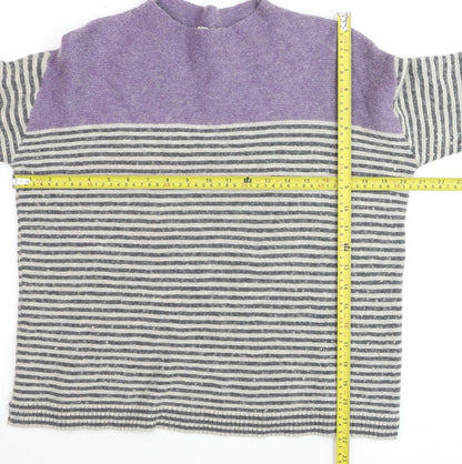 Seasalt Cornwall Women’s Purple Grey Striped Wool Knit Jumper UK 16