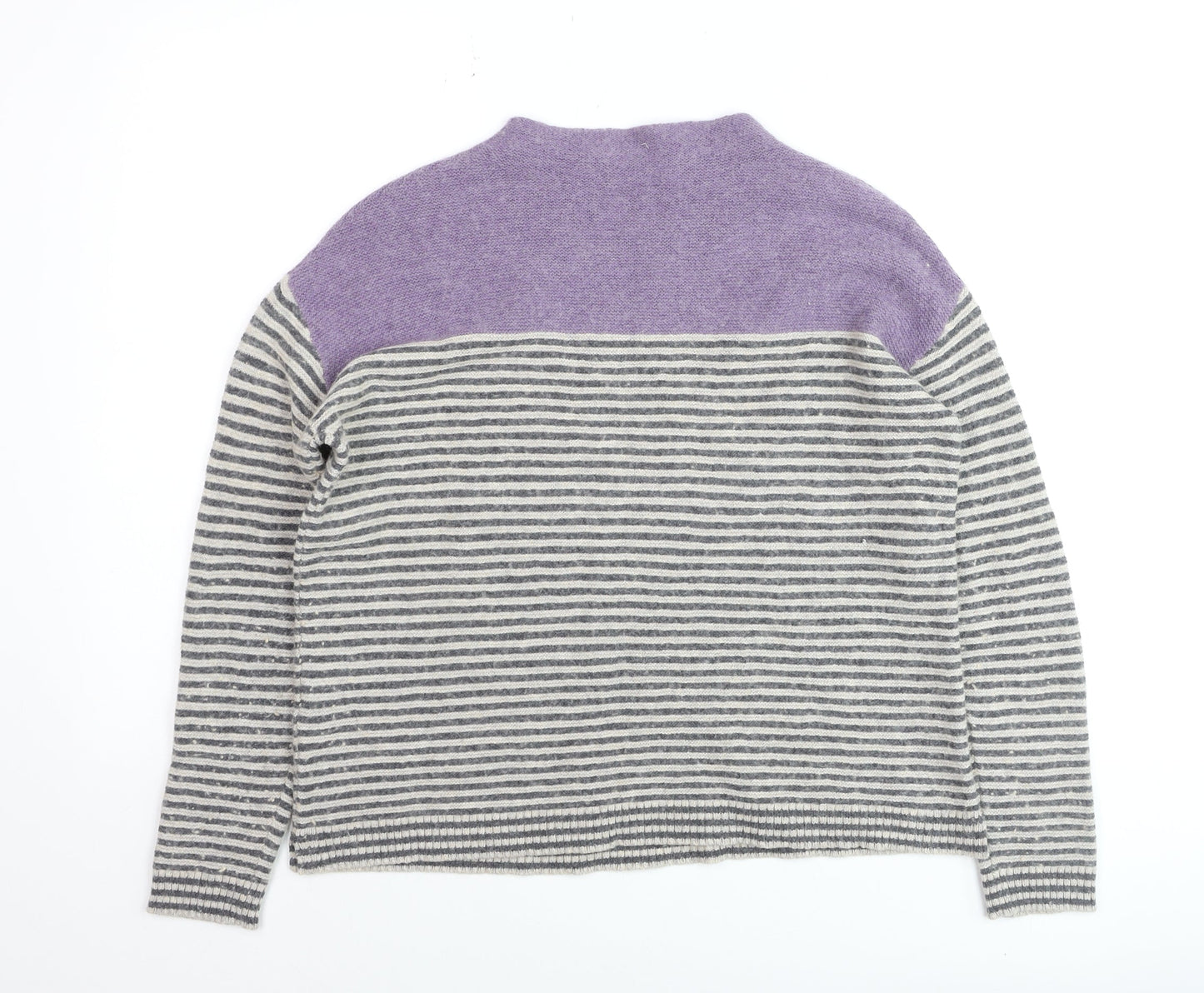 Seasalt Cornwall Women’s Purple Grey Striped Wool Knit Jumper UK 16