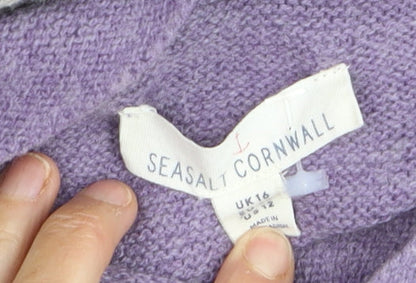 Seasalt Cornwall Women’s Purple Grey Striped Wool Knit Jumper UK 16