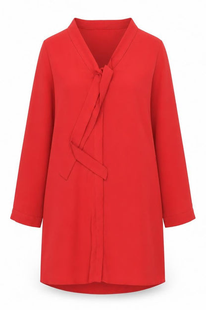 Topshop Women Red Wrap Dress UK 10 Long Sleeve V-Neck Casual
