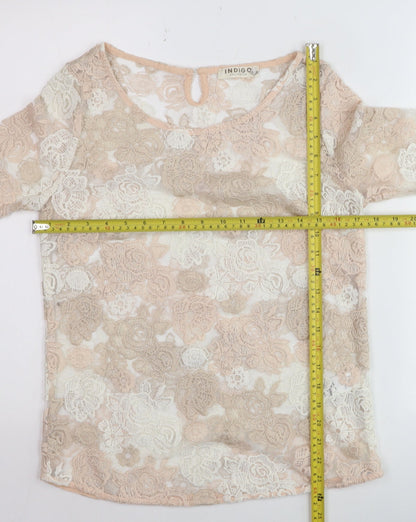 Marks and Spencer Women Pink Lace Floral 3/4 Sleeve Blouse UK 10