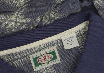 G.P.S Global Tracking Men's Blue Check Cotton Polo Shirt Size L