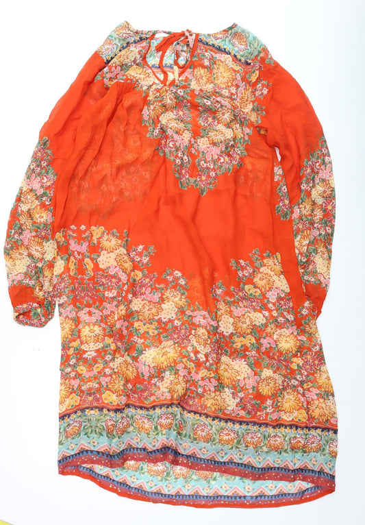 ASOS Women’s Orange Floral Bohemian Knee Length Chiffon Dress Size 8