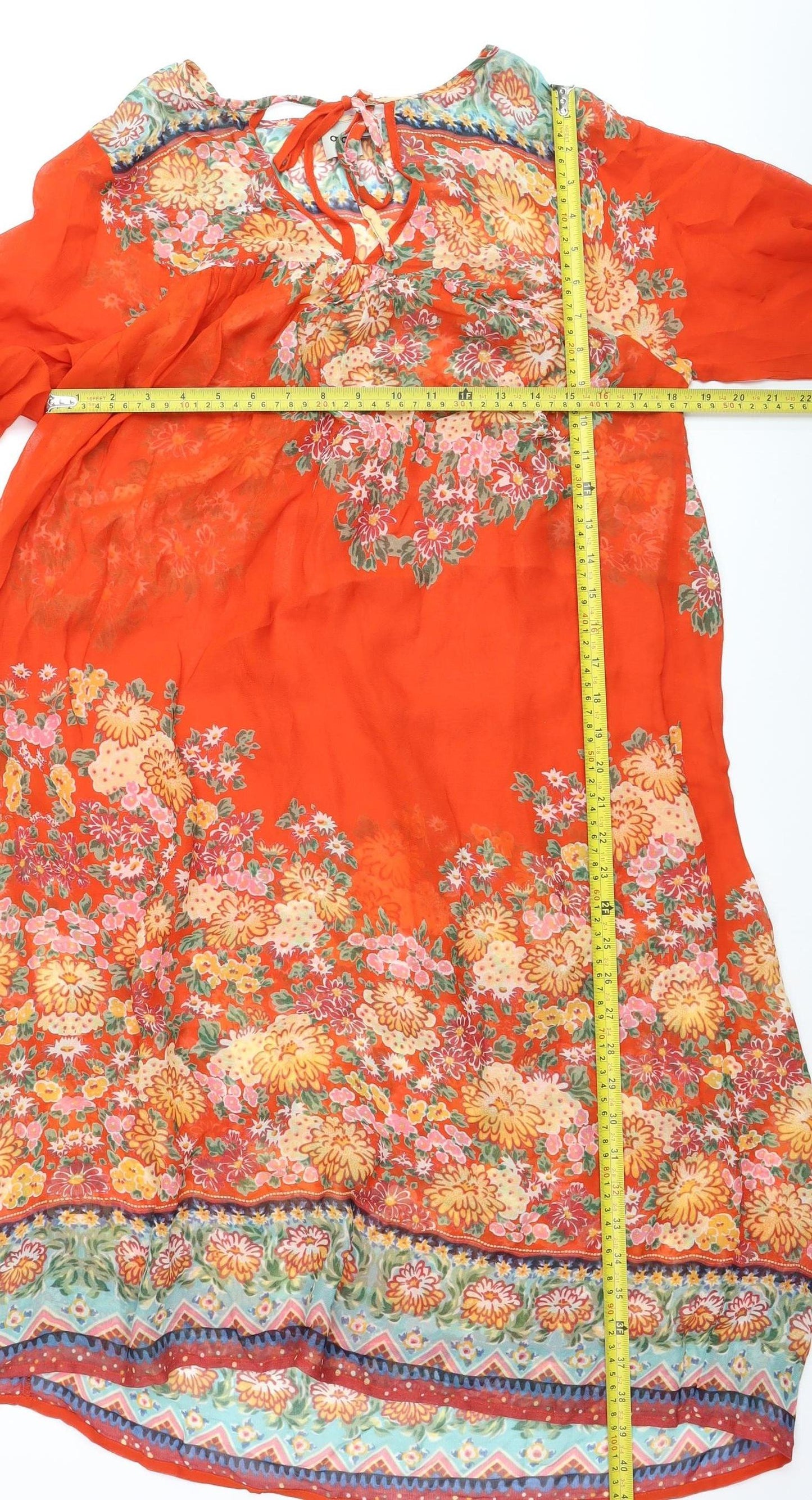 ASOS Women’s Orange Floral Bohemian Knee Length Chiffon Dress Size 8